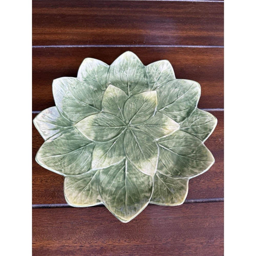 ABC Bassano Ceremiche Italian Majolica Cabbage Leaf Plate Green VTG MCM